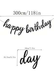 1件裝黑色亮片Happy Birthday生日橫幅，閃亮草寫字母花環裝飾布條，適用男女性成人生日派對，黑金主題里程碑生日背景牆面裝飾 - 黑色 - 查看 2
