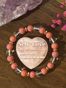 1 pieza/Pulsera de amor propio, pulsera de cuentas con piedras rosas y transparentes, regalo de joyería antiestrés para mujeres - Pulsera - Ver 2