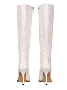 Women's Solid Knee High Boots Fashion Zipper Square Toe Stiletto Thin High Heels Fall Boots Woman Party Dress Shoes - 白色 - 查看 8