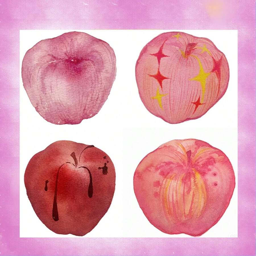 1pc Colorful Apple Painting Temporary Tattoo, Waterproof And Long Lasting, For Arms And Chest - Red - View 1