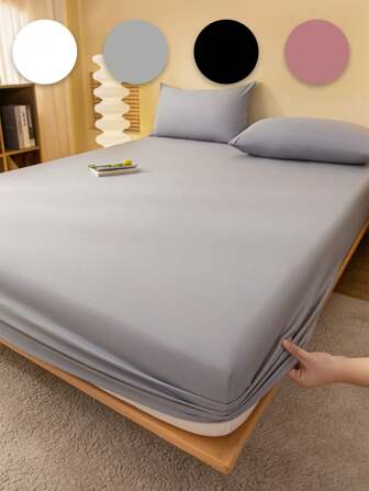 1pc Solid Color Bed Sheet, Fitted Sheet, Bedding, Mattress Cover, Deep Pocket Mattress Protector For Bed, Soft And Breathable Bedsheet, Home Decoration, Bedding Supplies, Simple Style, Perfect Fit For Twin Full King Queen All Size Bed, Suitable For All Seasons, Machine Washable, Dustproof Bedspread, Dustproof Non-Slip, Pillow And Pillow Case Not Included, Independence Day, Bedding Gifts,