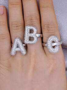 KEJIALAI 1pc New Luxury Big Exaggerated Hip-Hop Style A-Z 26 Letter Ring, Copper Micropavé CZ Plated Platinum Men Women Initial Name Letter Ring - Letter - View 5