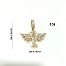 DUBSS 1 pieza Colgante de collar de alas cruzadas de ángulo chapado con hielo para hombres, joyería de hip hop plateada