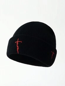 1pc Men's Fashion Embroidered Letter "Faith" Beanie Hat, Warm & Suitable For Autumn/Winter Casual Wear - Multicolor - View 11