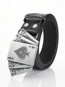 1pc Playing Card Shaped Belt For Men Summer, School Casual, Business, Boyfriend Husband Father Dad Men Gift, Daily Wear, Fashion, Teen, Outdoor, Vacation, Athletic, Travel, Street, Boho, Vintage Fall, Autumn, Halloween Autumn-Winter Accessories,Suitable For Teens, Youth,Men,Casual, Outdoor, Athletic, Vacation, Graduation Gifts, Birthday, Daily Wear - Black - View 4