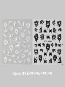 FULL BEAUTY 怪异黑白蜘蛛万圣节指甲暗色心形蜘蛛网蝙蝠美甲贴纸星月 Y2K 涂鸦卡通可爱滑块设计指甲贴花万圣节派对 DIY 饰品装饰指甲用品 - 黑與白 - 查看 19