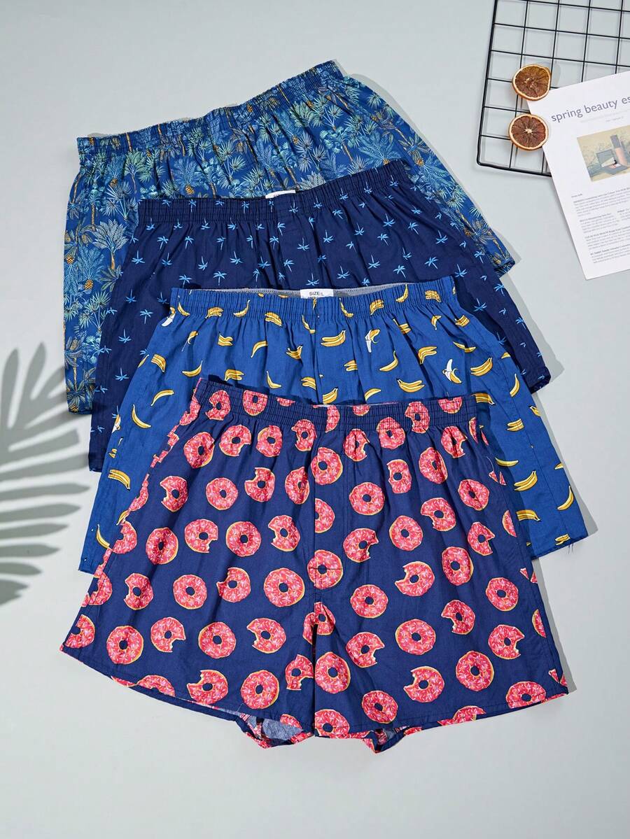 4pcs Men's  Fruit Print Breathable Comfortable Pajama Pants - Multicolor - View 1