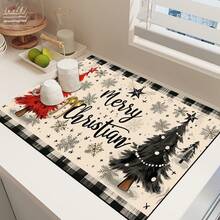 1 件圣诞印花咖啡吧垫、排水垫、硅胶咖啡机排水垫、软橡胶排水垫、防滑、超吸水且耐用的碗碟干燥垫，适用于台面、餐厅、厨房桌子、露台餐厅、家庭厨房装饰、圣诞桌面装饰