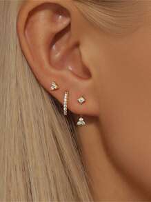 3PCS 925 Sterling Silver Minimalist Style Marquise  Small Cubic Zirconia Helix Earrings Dainty Tragus Cartilage Studs Ear Piercing Jewelry Gifts For Girls Teens Daily Wear Wedding Engagement