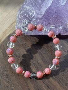 1 pieza/Pulsera de amor propio, pulsera de cuentas con piedras rosas y transparentes, regalo de joyería antiestrés para mujeres - Pulsera - Ver 4