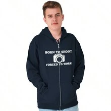 Born Shoot Forced Work Photographer Zip Up Hoodie Mens Womens - Navy - View 1