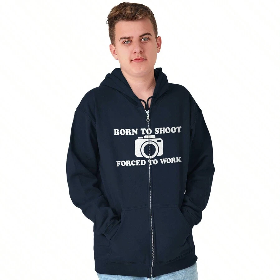 Born Shoot Forced Work Photographer Zip Up Hoodie Mens Womens - Navy - View 1