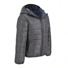 Chamarra Abrigo Cazadora Niño Bebe Capitonada Acolchada Abrigada Forro Afelpado Termico Calientita Con Bolsas Delanteras y Capucha Diferentes Colores Tallas de la 2 a la 5 - Gris Oscuro - Ver 3