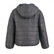 Chamarra Abrigo Cazadora Niño Bebe Capitonada Acolchada Abrigada Forro Afelpado Termico Calientita Con Bolsas Delanteras y Capucha Diferentes Colores Tallas de la 2 a la 5 - Gris Oscuro - Ver 2