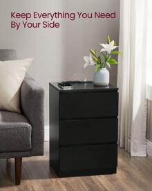 VASAGLE Nightstand With Charging Station, Bedside Table, Side End Table With 3 Drawers, 2 AC Outlets, 2 USB Ports, Beveled Drawer Fronts, For Bedroom, Modern, Ebony Black - màu đen - Xem 7
