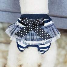 Cute Cartoon Pet Physiological Panties With Lace Trim & Bow, Multifunctional Dog Menstrual Hygiene Pants, Small Size