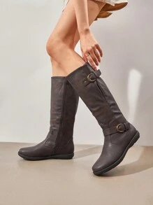 Women's Wide Calf Knee High Boots Fashion Faux Furs-Lined Winter Boots - màu nâu - Xem 2