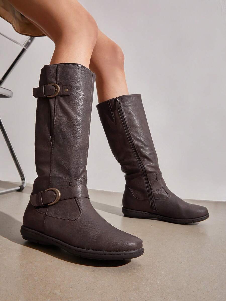 Women's Wide Calf Knee High Boots Fashion Faux Furs-Lined Winter Boots - màu nâu - Xem 1