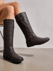 Women's Wide Calf Knee High Boots Fashion Faux Furs-Lined Winter Boots - màu nâu - Xem 3