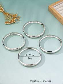 4 piezas Juego de brazaletes minimalistas de metal liso, color plateado, accesorios de moda para mujer, aptos para cita, fiesta y estilo callejero