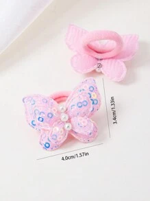 12pcs/Set Baby Girls' Candy Color Textured Sequin Pearl Butterfly Double-Layer Hairband Elastic Hair Ties For Daily Use - Multicolor - View 6