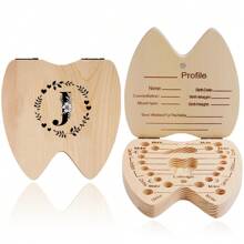 1 pieza Caja de madera para guardar dientes, caja de almacenamiento de dientes para niños y niñas con diseño de patrón de inicial y nombre creativo, caja recolectora del cordón umbilical y dientes, caja de recuerdos, organizador en inglés - Albaricoque - Ver 20