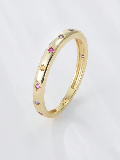 Cubic Zirconia Decor Sterling Silver Ring