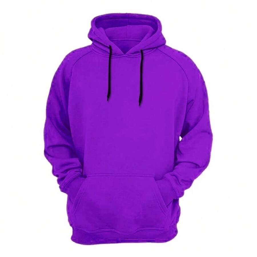 Cold Blouse Unisex Kangaroo Sweatshirt Plain Moss Green And Purple Unisex Flannel With Hood And Front Pocket High Quality Immediate Shipping - 紫色 - 查看 1