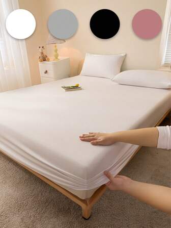 1pc Bed Sheet, Bedding, Fitted Sheet, Bed Cover, Mattress Cover, Solid Color Deep Pocket Mattress Protector For Bed, Soft And Breathable Bedsheet, Bedding Supplies, Simple Style, Perfect Fit For Twin Full King Queen All Size Bed, For All Seasons, Machine Washable, Dustproof Bedspread, Dustproof Non-Slip, Pillow And Pillow Case Not Included, Bedding Gifts, Machine Washable