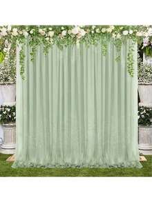1 pieza Cortina de tul como telón de fondo para bautizo, boda, fiesta, hotel, decoración de cabina fotográfica de eventos - Multicolor - Ver 34