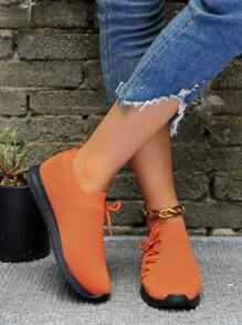 4-Season Slip-Resistant Thick Sole Mesh Casual Sports Shoes For Women, Plus Size, Lace Up, Fashion Crisscross Athletic Sneakers