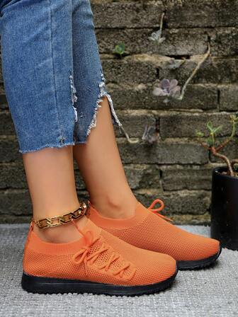 4-Season Slip-Resistant Thick Sole Mesh Casual Sports Shoes For Women, Plus Size, Lace Up, Fashion Crisscross Athletic Sneakers