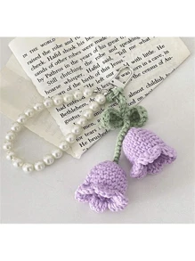 1pc Handmade White/Pink Woven Flower Backpack/Bookbag/Purse Pendant, Faux Pearl Decorated Bracelet / Keychain / Keyring, Crochet Flower Trinket In Summer Keychain Charms Lanyard For Keys Keychain Wristlet Gifts For Women Valentines