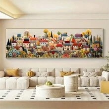 1 pièce Affiche sur canevas, Impression artistique sur canevas de ville de conte de fées - Décoration murale de style crème moderne pour salon, chambre à coucher, bureau à domicile - Peinture horizontale sans cadre Tableau mural Décoration à domicile