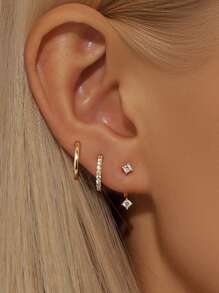 3PCS 925 Sterling Silver Minimalist Style Marquise  Small Cubic Zirconia Helix Earrings Dainty Tragus Cartilage Studs Ear Piercing Jewelry Gifts For Girls Teens Daily Wear Wedding Engagement