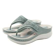 Wedge Sandals For Women Clip Toe Flip Flops Summer Platform Sandals Slip On Walking Beach Wedges Shoes - Green - View 1