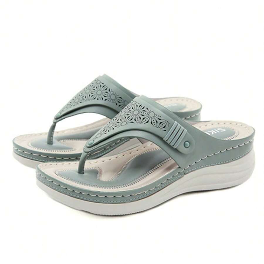 Wedge Sandals For Women Clip Toe Flip Flops Summer Platform Sandals Slip On Walking Beach Wedges Shoes - Green - View 1