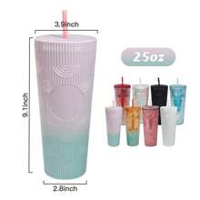 24 PACK 24OZ Studded Tumbler Double Wall Plastic Tumblers With Straw 8 Colors Reusable Iced Coffee Cup - 混合顏色 - 查看 2