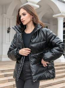 CRISSREXO Warm Jackets For Women Puffer Jacket With Hood, Lightweight Puffer Jacket Women, Packable Down Jacket Women Winter Coats - Black - View 4