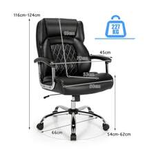 Leather Office Chair, Height Adjustable Big & Tall Executive Chair W/ Rocking Backrest, Computer Desk Chair W/Metal Base, Upgraded Padded Armrest, Swivel Task Chair W/Wide Seat, Black - Black - View 7
