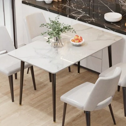 Kitchen Dining Table Gloss Tabletop, Rectangular 120cm Modern Sintered Stone Top Dinner Tables 4 Seater For Dining Room Restaurant
