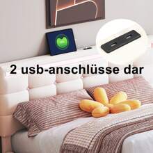 Okwish Upholstered Bed 90*200cm With 2 Drawers, 140 * 200 With 4 Drawers, With Storage Space And LED Lights, Made Of Linen Single Bed Children's Bed Youth Bed Guest Bed