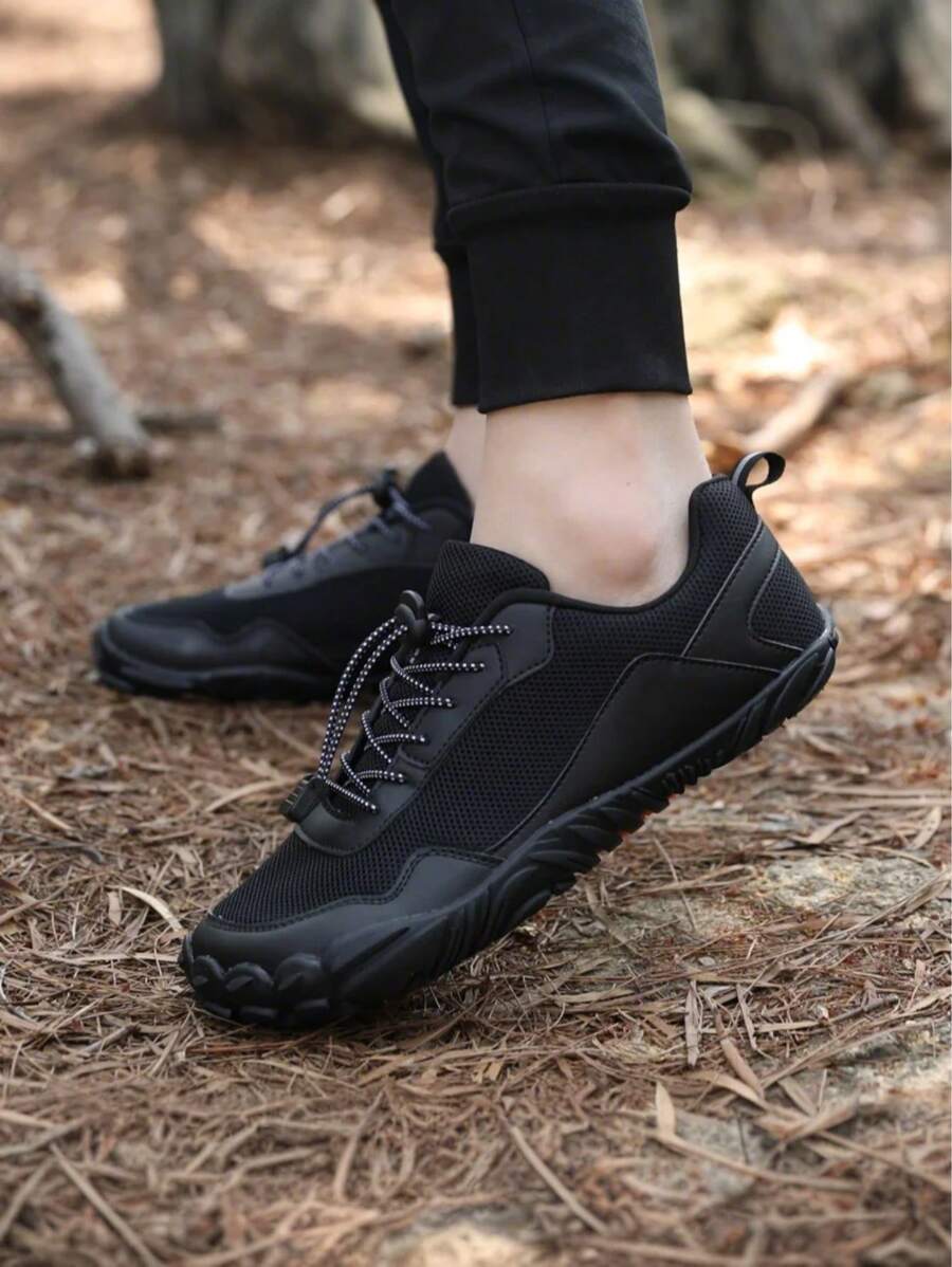 全新户外运动透气防滑钓鱼轻便休闲鞋，男女通用圆头低帮系带平底徒步运动鞋 - 黑色 - 查看 1