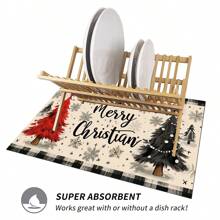 1 件圣诞印花咖啡吧垫、排水垫、硅胶咖啡机排水垫、软橡胶排水垫、防滑、超吸水且耐用的碗碟干燥垫，适用于台面、餐厅、厨房桌子、露台餐厅、家庭厨房装饰、圣诞桌面装饰