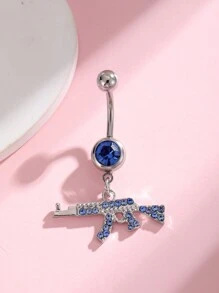 1pc Fashionable Belly Button Ring With Gun Shaped Pendant And Inlaid Rhinestone For Everyday Wear, For Women - pistol navel ring - View 14