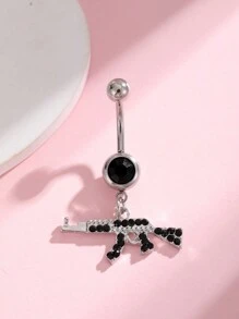 1pc Fashionable Belly Button Ring With Gun Shaped Pendant And Inlaid Rhinestone For Everyday Wear, For Women - pistol navel ring - View 15