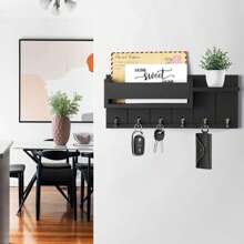 Soporte de pared para llaves: ganchos para llaves para decoración de pared de la sala de estar: perchero de llaves de madera y organizador de correo con estante para esenciales del hogar: decoración de entrada moderna estética para el hogar - 6 ganchos - Ver 3