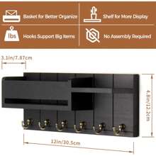 Soporte de pared para llaves: ganchos para llaves para decoración de pared de la sala de estar: perchero de llaves de madera y organizador de correo con estante para esenciales del hogar: decoración de entrada moderna estética para el hogar - 6 ganchos - Ver 4