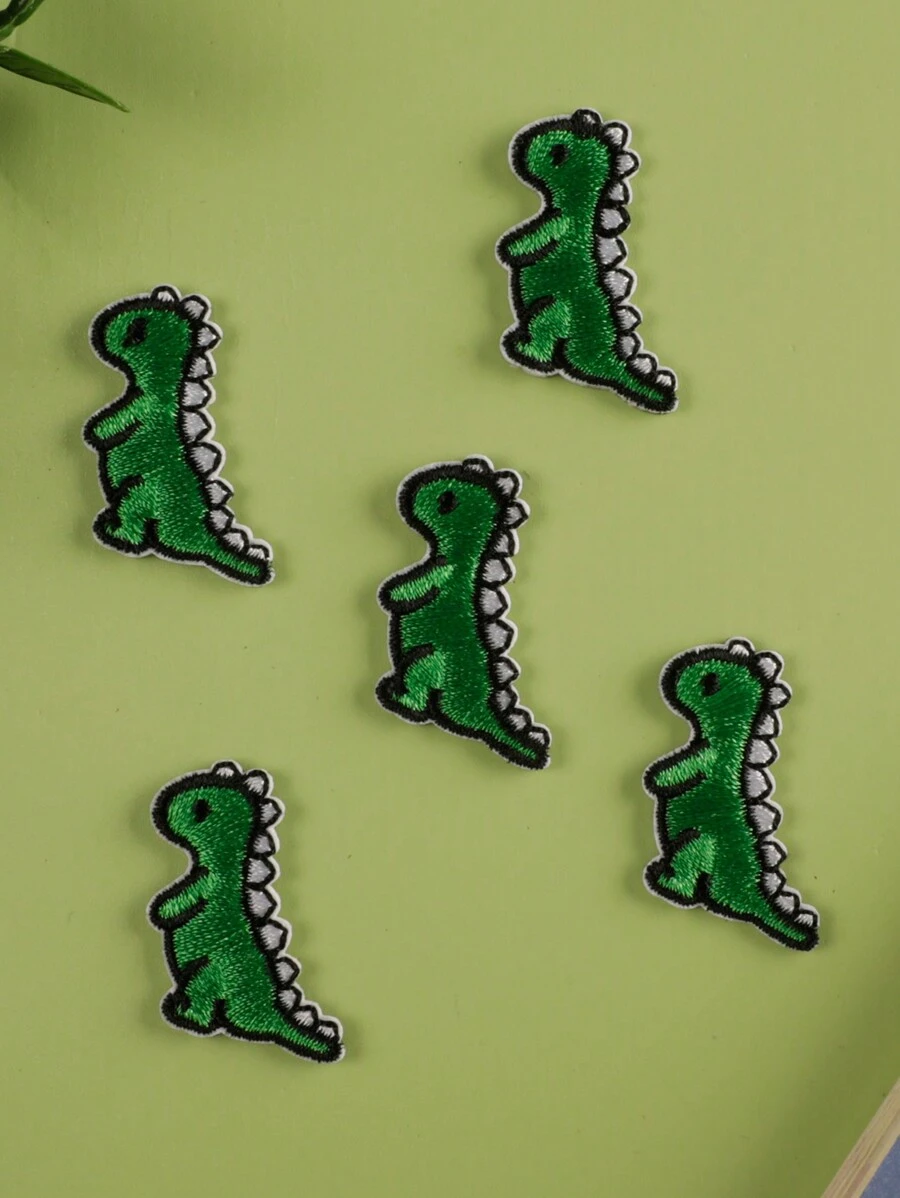 5 Multi-Color Small Dinosaur Pattern DIY Cloth Stickers, Cute Cartoon Style Polyester Ironing, Sewing Patches Suitable For Clothes, Bags, Shoes, Hats, Home Decoration Stickers - Multicolor - View 1