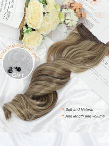 Invisible Wire Hair Extensions 18Inch Body Wavy Halo Hair Extensions With Adjustable 2 Clips Soft Transparent Lace Natural Long Wavy Hair Extensions For Women-Light Brown With Blonde Highlights - Brown Highlight - View 5